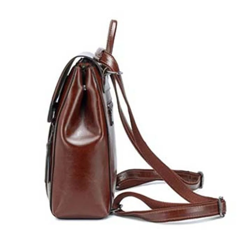 

Retro Leather Backpack Women Waterproof Magnetic Buckle Oil Wax Rucksack Multi-Pocket Soft-Touch Anti-Theft Travel Bag