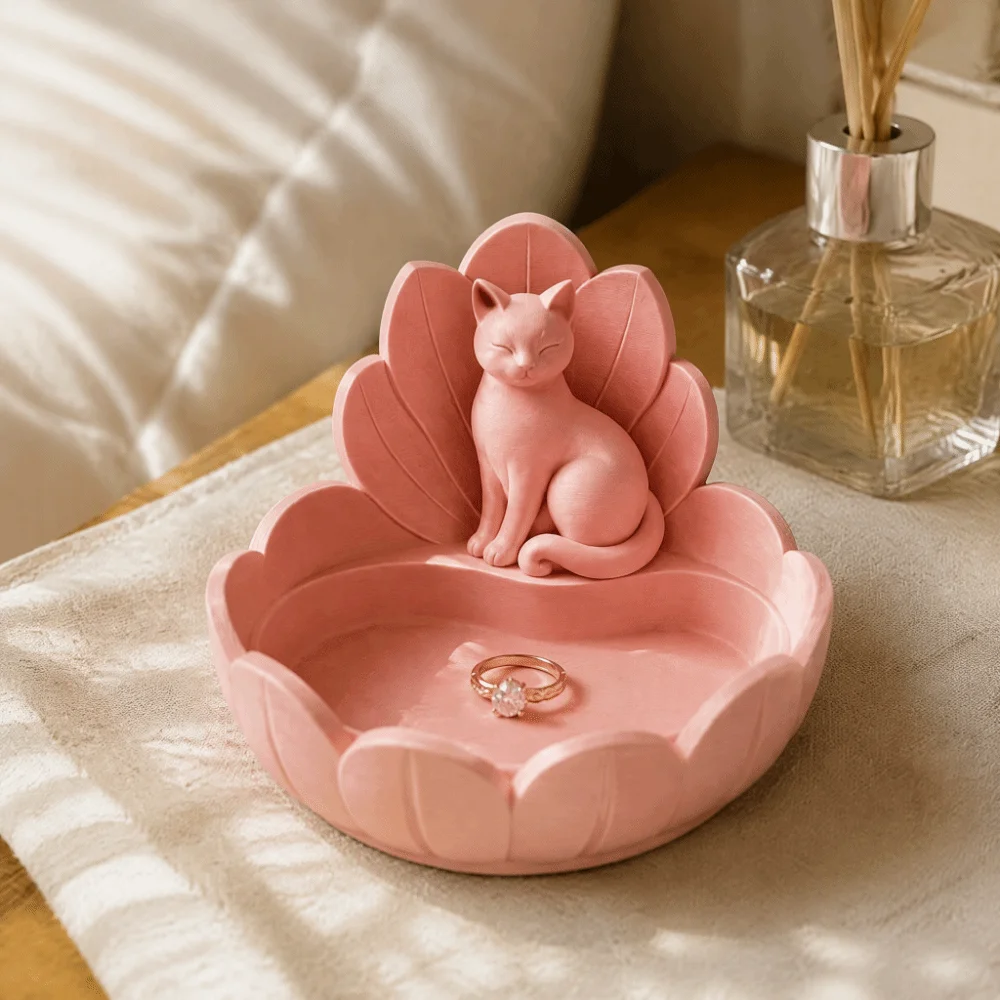Fashion Resin Material Jewelry Storage Tray Lotus Shape Vintage Trinket Dish Lightweight Cute Desktop Organizer Gift for Women