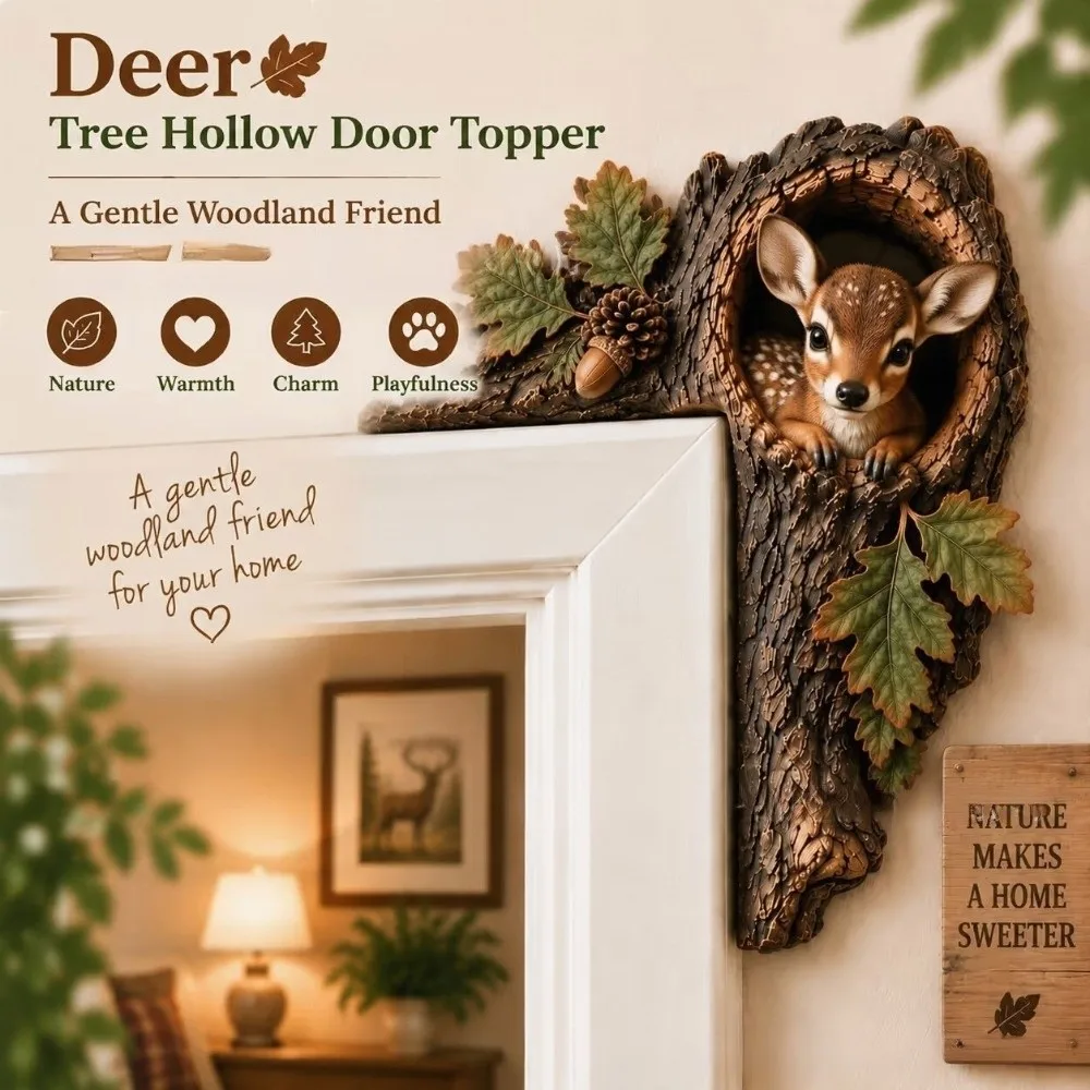 2D Chipmunk Tree Hollow Door Topper Wooden Bark Texture Animal Tree Hollow Door Topper Frame Decor