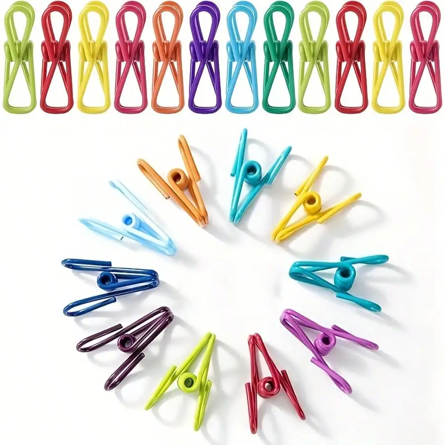 PVC-Coated Steel Utility Chip Clips, Multi-Purpose Heavy Duty Pegs for Food Bags, Snack Package, Clothes & Paper, Random Color