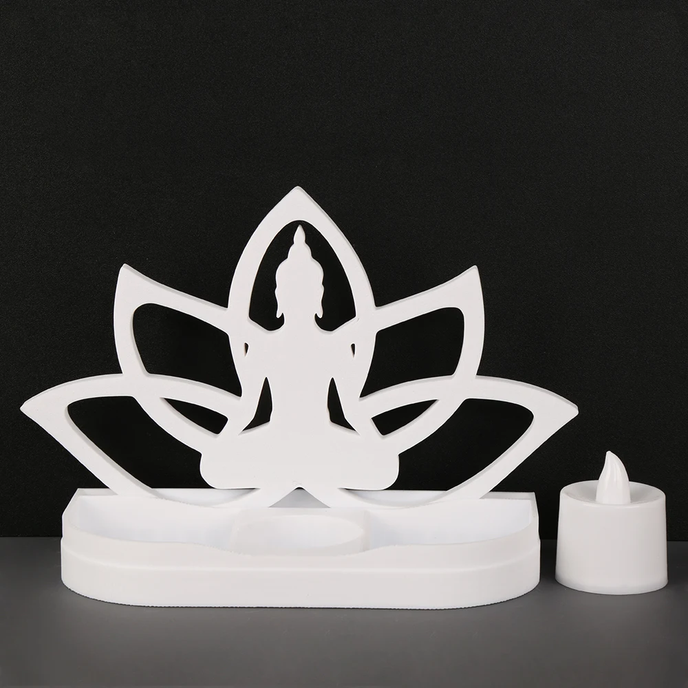 Grenzüberschreitender Lotus-Buddha-Statuen-förmiger Kerzenhalter im Zen-Stil für Wabi-Sabi-Heimdekoration & Aufbewahrung
