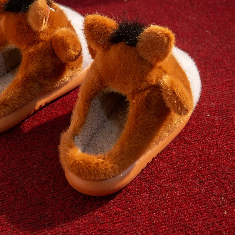 SHAJI Unisex Niedliche Cartoon-Esel-Plüschpantoffeln, Winter Dicksolige Flauschige Warme Rutschfeste Indoor-Hausschuhe für Paare – Detail 6