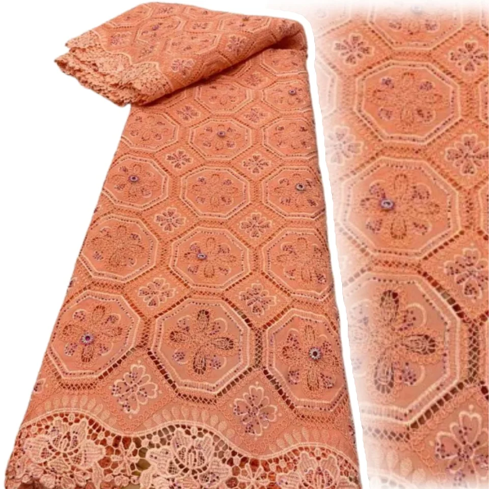 

Pink 2026 High Quality African Guipure Water Soluble Nigerian Lace Fabric Embroidery Tulle Stones for Wedding Party Dress 2049