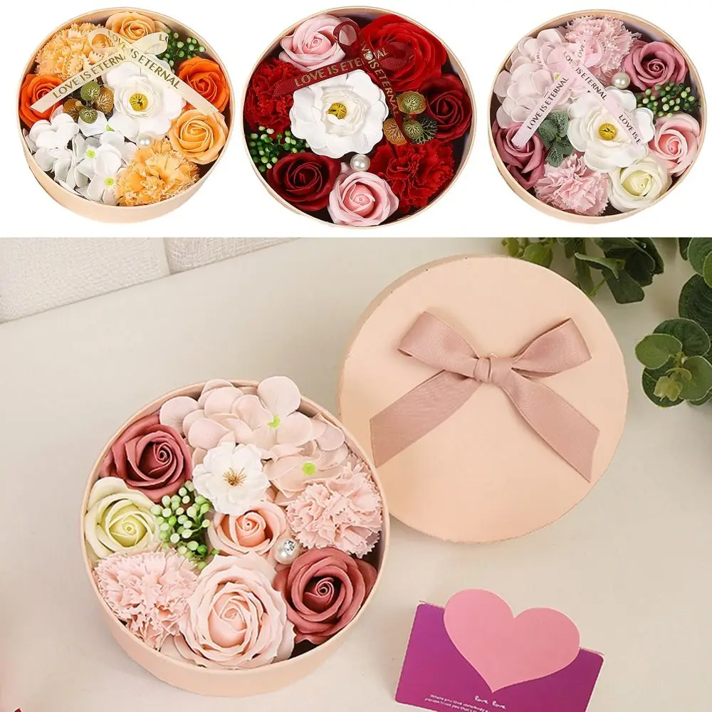 Lover Beautiful Flower Bath Soap with Stem Scented Hand-made Rose Gift Box Round Bouquet Flower Shaped Body Soap Girlfriend