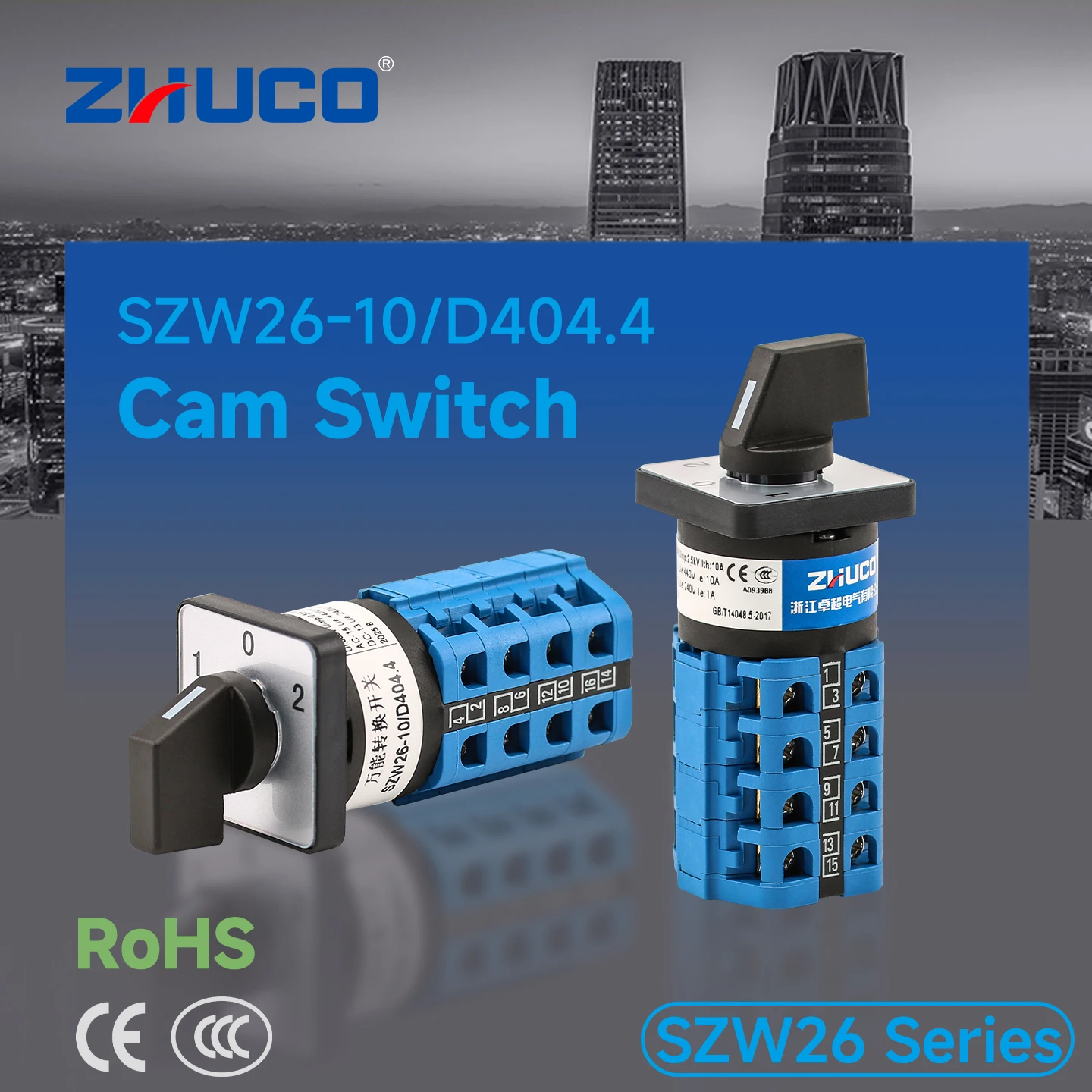 Zhuco 2/3 Position Selector Switch 10A 690V, 16-Terminal Universal Rotary Cam Selector with Locking Switch, Suitable for Distribution Cabinets, Machine Tools, Industrial Panels (Szw26-10, on Off On, on Off, on on)