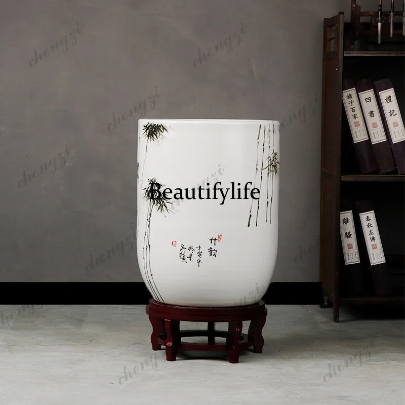 A95 Jingdezhen ceramic painting and calligraphy storage cylinder scroll cylinder Chinese living room study hand-painted floor