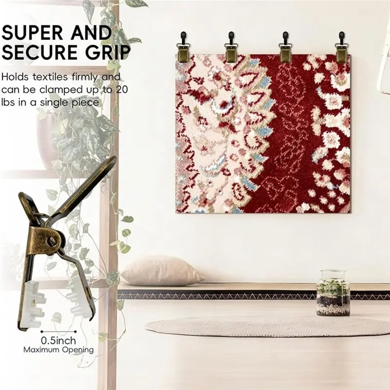 Exquisite-Non-Slip Wall Clips 4-Pack Heavy Duty Tapestry Hangers Clamps For Hanging Rugs, Blankets- Damage-Free Design Bronze