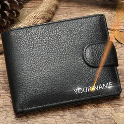 High Quality Genuine Leather Vintage Men Wallets Name Engraving Card Holder Male Purses Big Capacity Coin Pocket Men Wallet