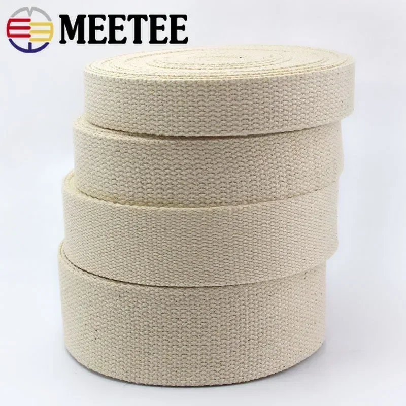 5Meters Meetee Cotton Webbing 20/25/30/38/50mm Natural Color Canvas Ribbon Bag Strap Belt DIY Sewing Clothes Tape Decor Craft