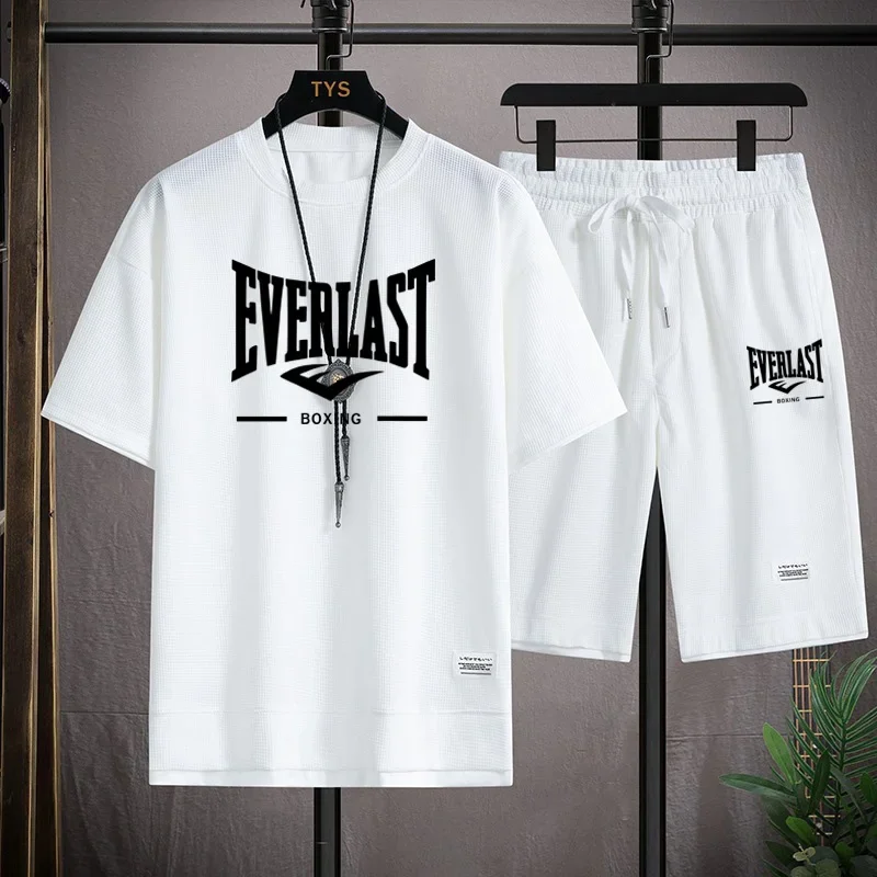 2026 Men's summer suit high quality round neck men's T-shirt 2 pieces shorts running quick dry leisure quick dry.