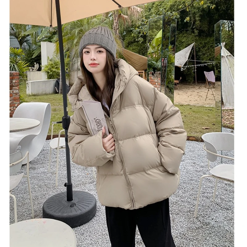 Winter Women\'s Jackets 90White Duck Down Light Hooded Warm Down Jacket Simple Korean Style Casual Loose Solid Color Short Outwea