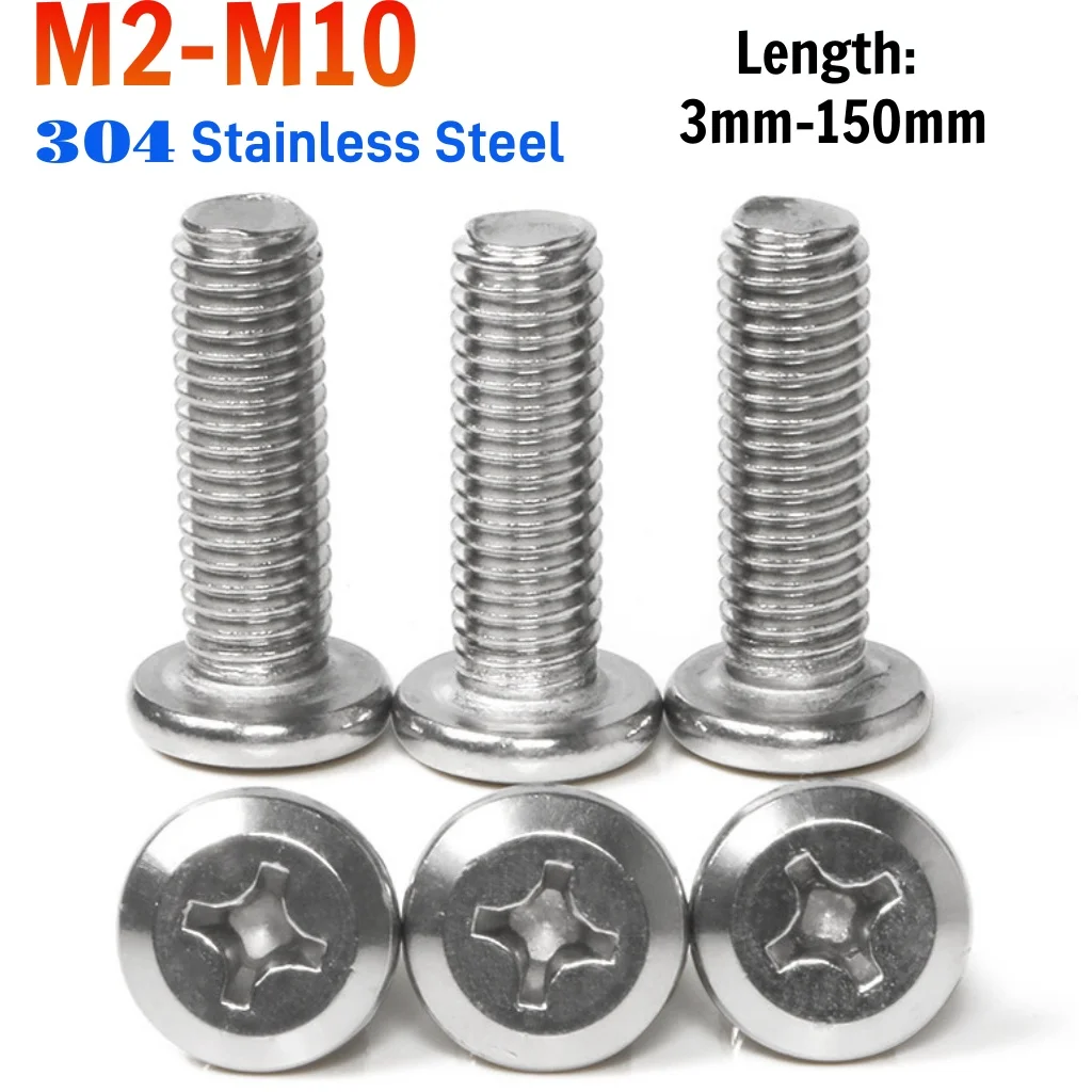 Phillips Large Flat Head Screw Bolt 304 Stainless Steel Flat Head Chamfered Edge Cross Screws Furniture Connector Bolts M2-M10