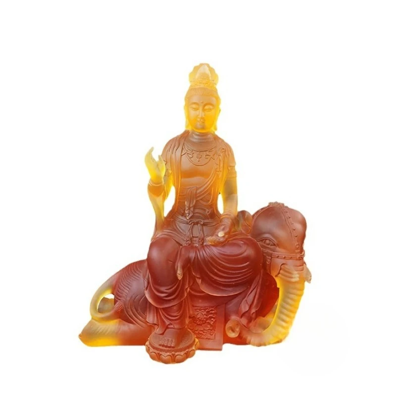 Glazed Buddha Statue Glazed Buddha Statue Crystal Buddha Statue Yellow Glazed Puxian Bodhisattva