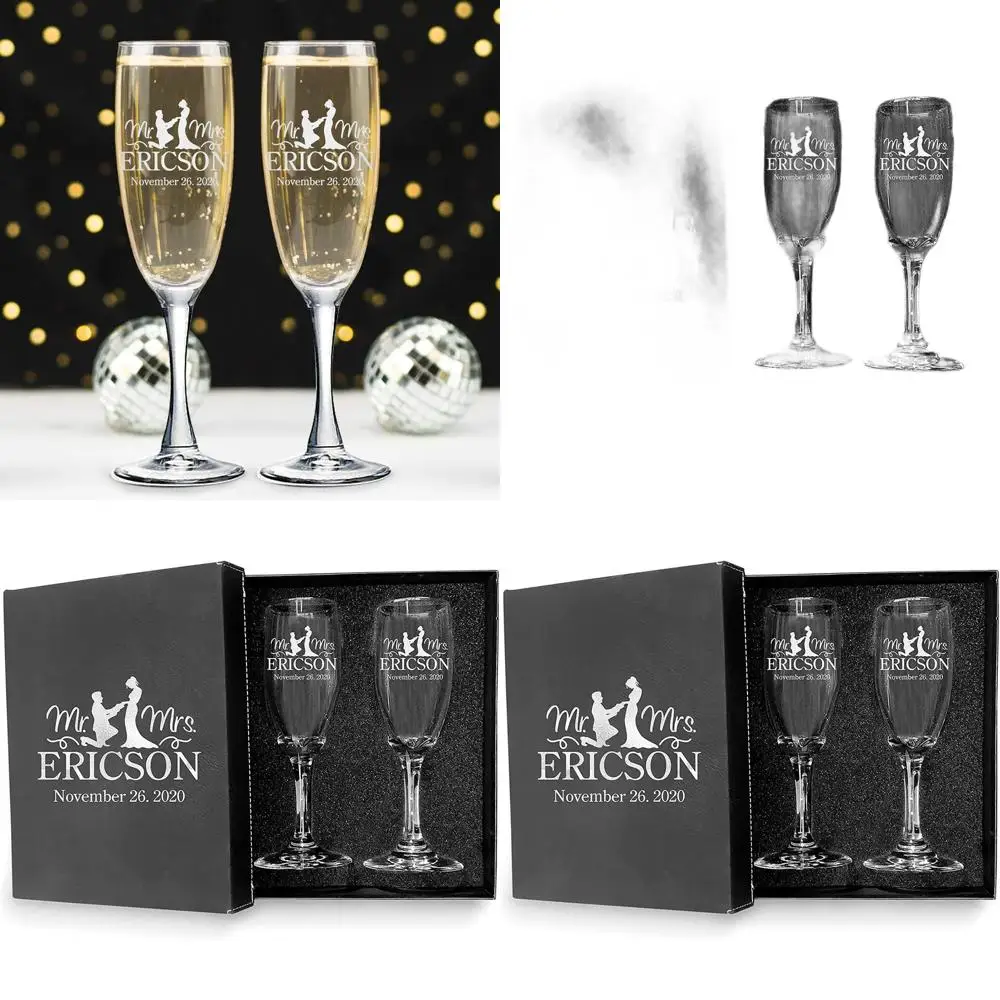 

Personalized Engraved Champagne Toasting Flutes Set of 2, Elegant Laser-etched Glasses for Wedding Celebrations