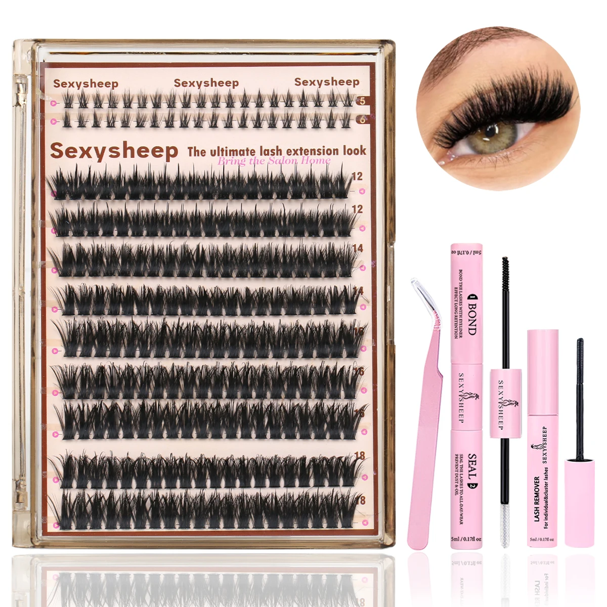 Kit de grupos de pestañas Wispy, extensiones de pestañas en racimo, pestañas individuales naturales D Curl con grupos de pestañas inferiores, unión y sello