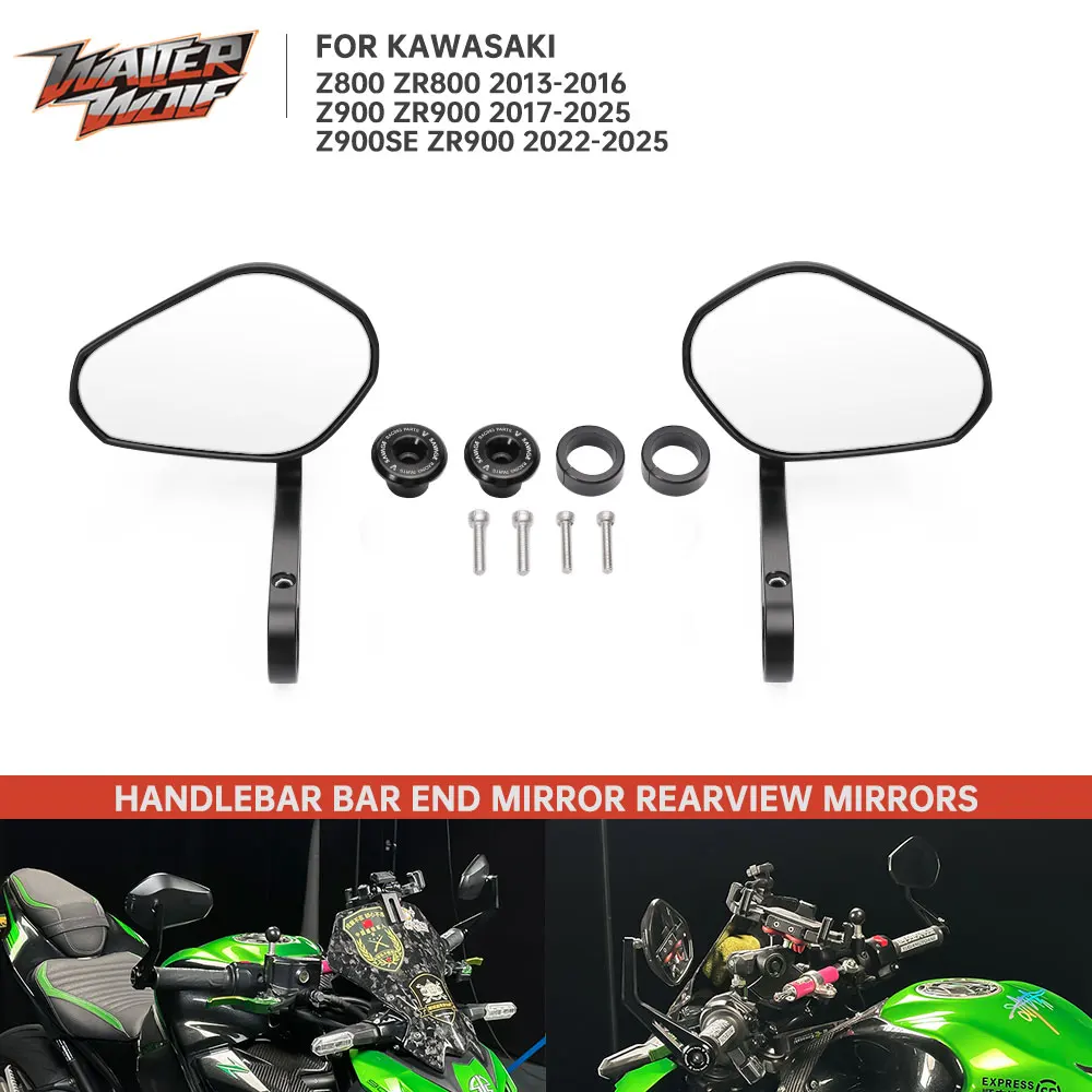 

Z800 Z900 Motorcycle Handle Bar End Rearview Mirrors For Kawasaki Z 800 Z 900 Z900SE ZR800 ZR900 2013-2025 E9 Convex Mirror