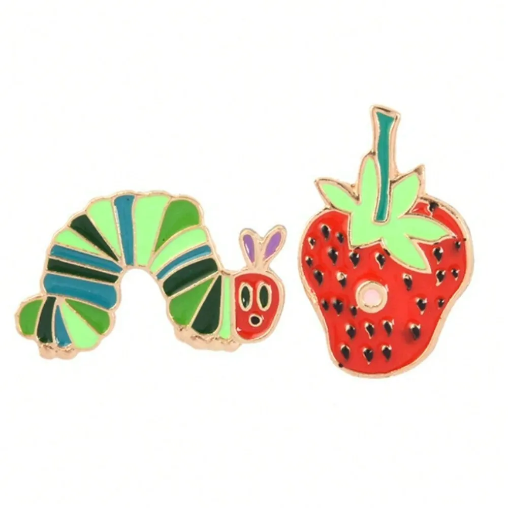 2PCS/lot Cute Caterpillar Strawberry Brooch for Girls - Cartoon Trinket Alloy Badge