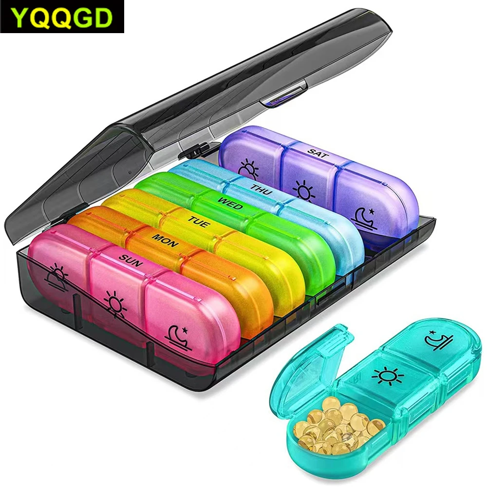 Weekly Pill Organizer 2 Times a Day,Pill Box 7 Day with Large Opening Design for Easy Filling,Black Privacy Protection Pill Case