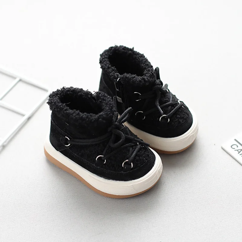 Baby Winter Boots Anti-Slip Rubber Sole Baby Girl Shoes Lamb Wool Patchwork Toddler First Walkers Warm Kids Boys Snow Boots