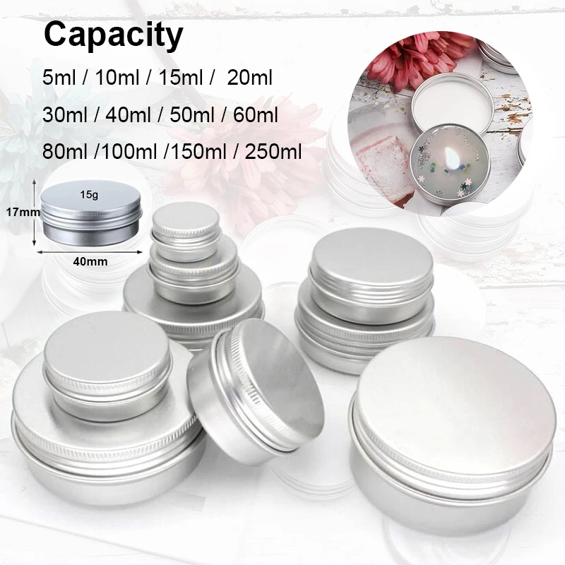 

10pcs round aluminum box tin jar 5ml 10ml 15ml 30ml 50ml 80ml 100ml screw lid storage fragrance candle lip balm oil empty jar