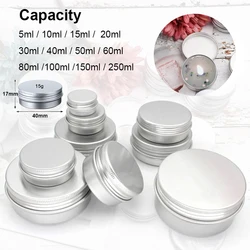 Boîte ronde en aluminium Figurines d'étain, stockage de couvercle à vis, parfum de bougie, coussin à lèvres vide, 5ml, 10ml, 15ml, 30ml, 50ml, 80ml, 100ml, 10 pièces