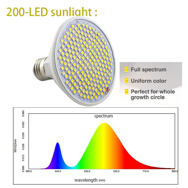 200 Led Full Spectrum Plant Grow light Growth Lamp LED Bulbs Vegetable growbox Tent Lighting Greenhouse E27 Socket