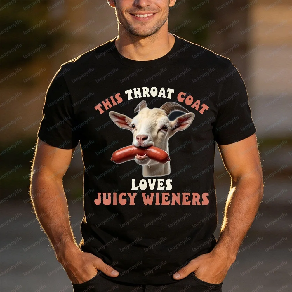 Camiseta divertida con estampado de cabra, camiseta gráfica con la frase 'Esta cabra ama los salchichas jugosas', camisetas casuales de algodón para hombres, mujeres, adultos, camisetas con humor.