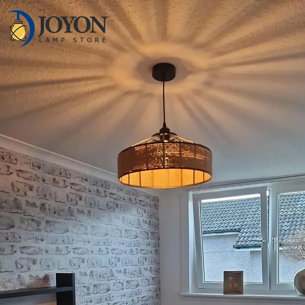 

Vintage Industrial Pendant Light with Hemp Rope E27 Creative Chandelier Retro Hanging Lamp for Dining Room Bar Cafe Restaurant