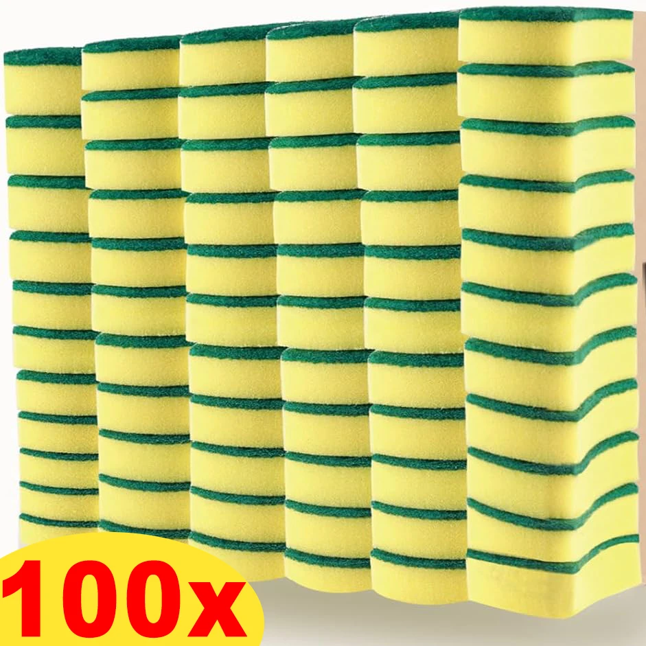 100pcs Highly Absorbent Cleaning Sponges Dish Washing Magic Clean Pot Rust Stain Sponge Brush Kitchen Grease Cleaner Rags Tools