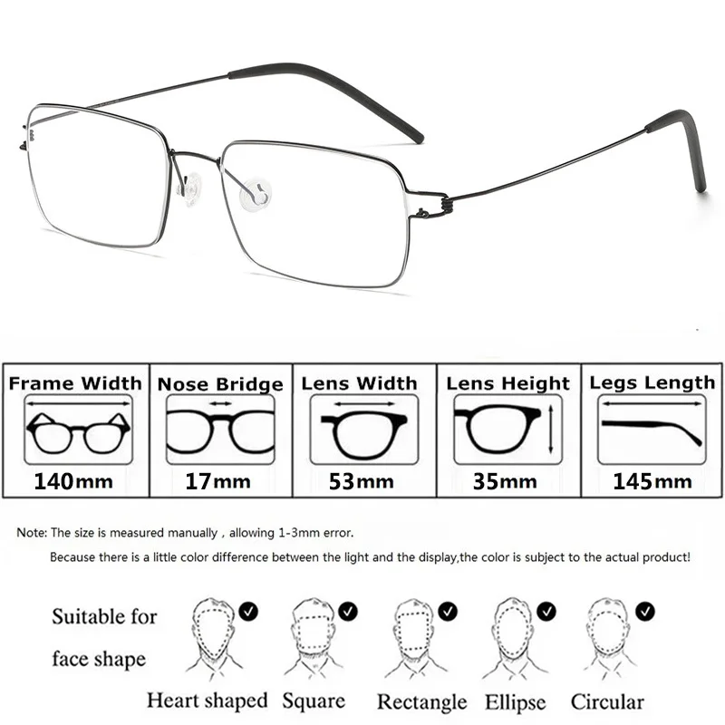 Denmark Design Ultralight Eyeglass Square Frame Titanium Men Screwless Business Thin Eyewear Women Narrow Rectangle Spectacles