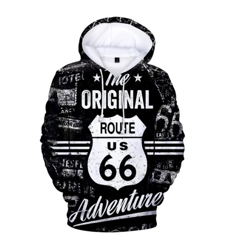 

New Fashion Design Route 66 Autumn 3D Hoodies Men/Women Sweatshirt Kawaii Kids Outwear Hip Hop Black Pullovers Streetwear