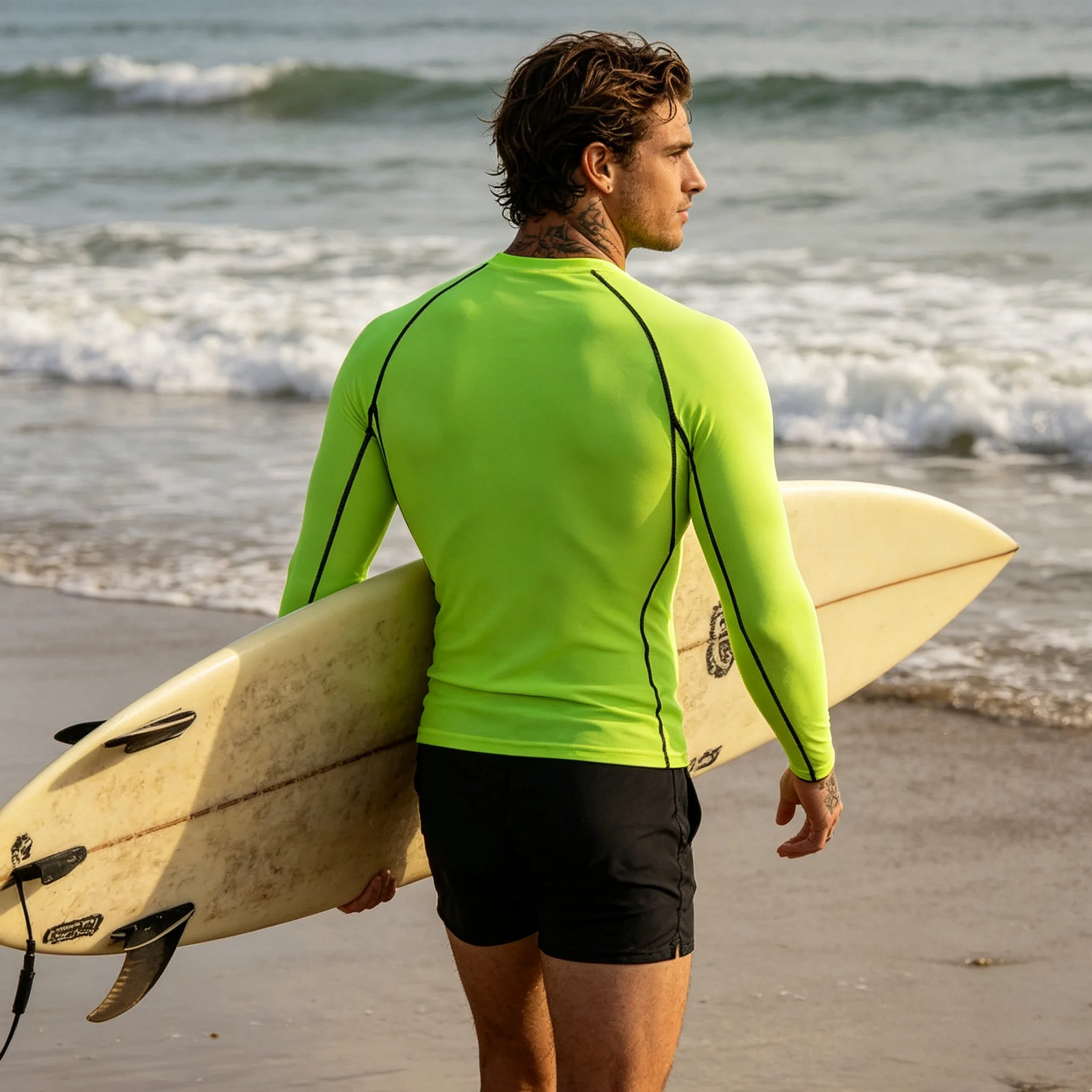 Men's brand print compression T-shirt with boat pattern - quick-drying surfing beach sports T-shirt-J29