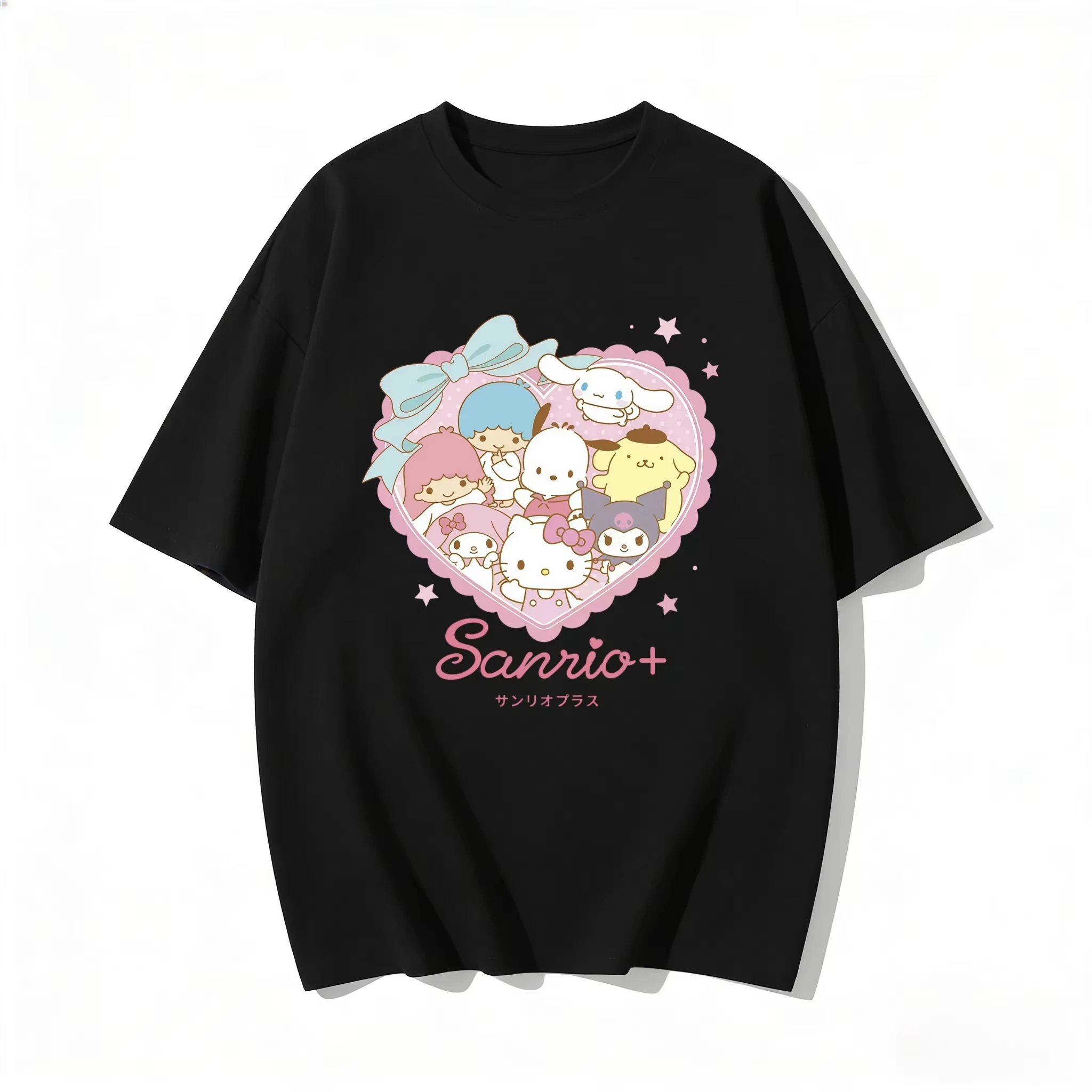 

2026 Summer Cute Sanrio Characters Heart Print T-shirt Casual Short Sleeve Tees for Comfortable and versatile for children