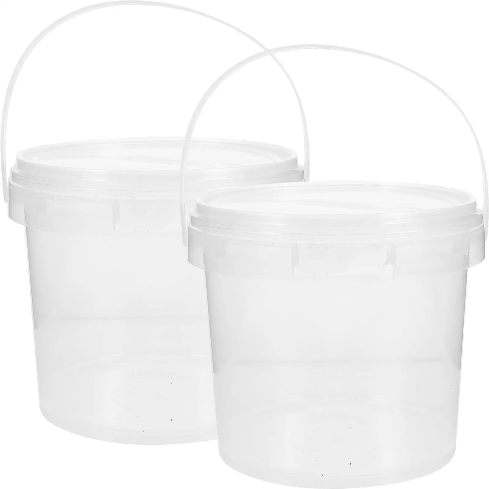 

2 Pcs Plastic Barrel Storage Bucket Food Grade PP Material Ice Cream Tubs Lids Handle Transparent Container Home Use Kitchen