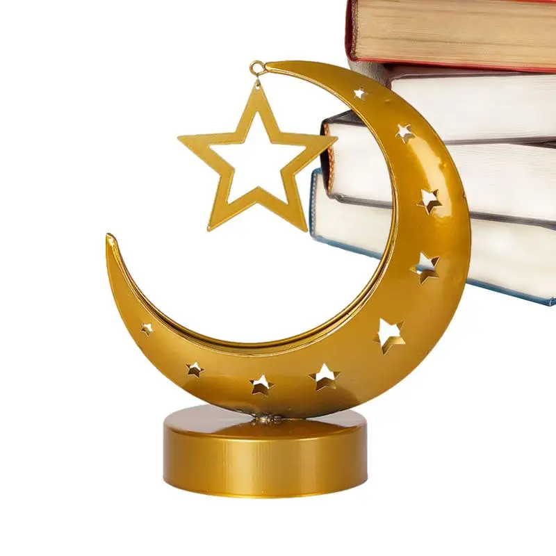 Eid Moon Table Lamp Ramadan Decoration Metal Moon Shape Desk Lamp Ornaments For Eid Gift bedroom Islamic Muslim Party Supplies