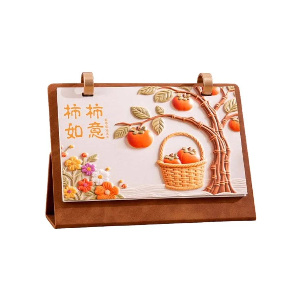 

Идея подарка Кожаная катушка Год лошади Настольный календарь Флип-дизайн Ретро катушка Календарь Стоячий ежемесячный планировщик Настольный дисплей