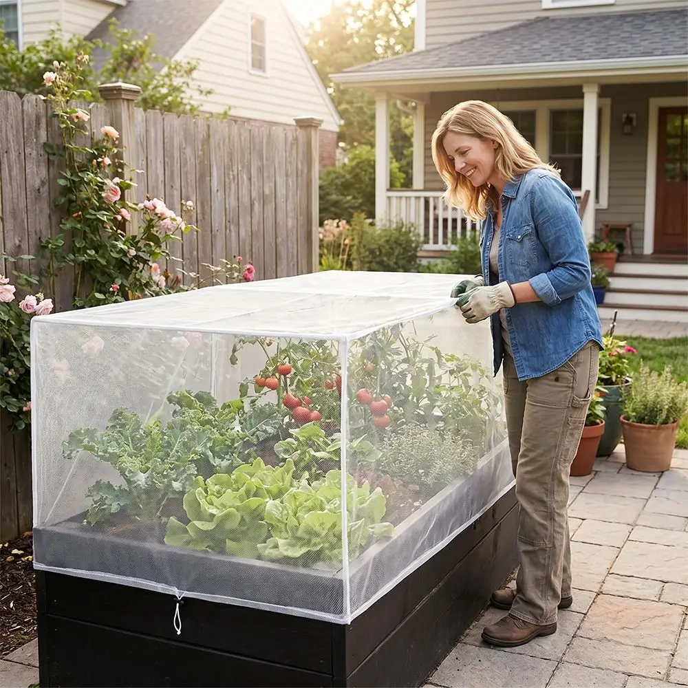 White Insect Proof Mesh Cover with Drawstring Transparent Garden Plant Insect Netting Mesh Cover Pest Control