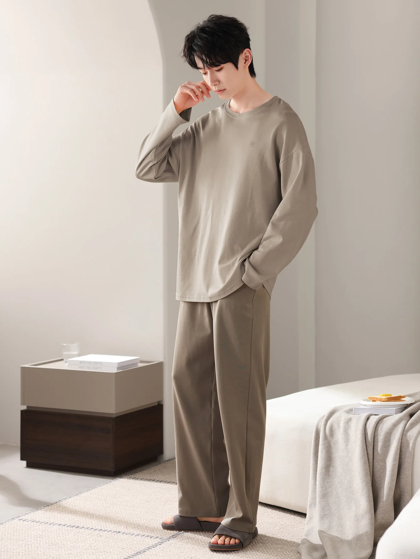 Vêtements de nuit pour hommes, 100% coton, manches longues, quatre saisons, grande taille, ensemble de costume de maison en pur coton pour adolescents pour la chaleur