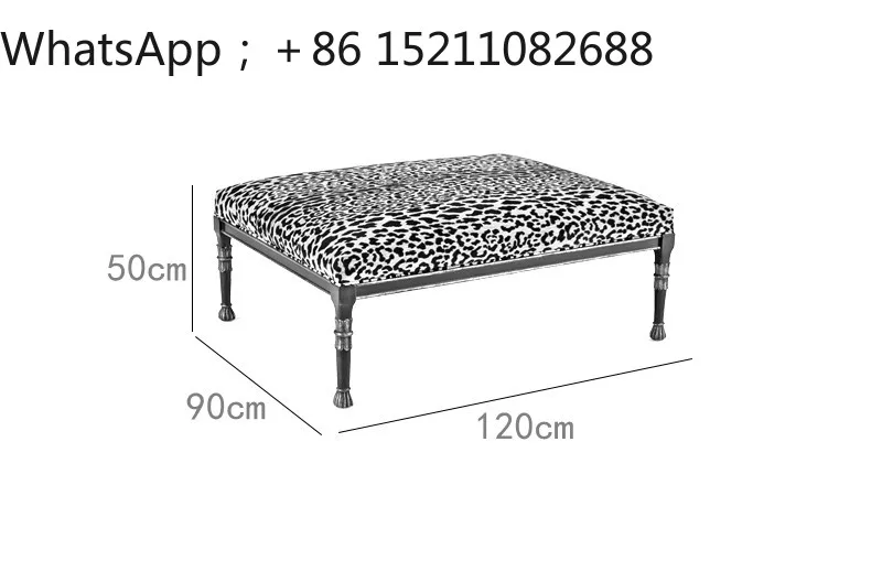 LLY solid wood shoe stool neoclassical simple gold carving leopard print fabric shoe stool art sofa stool