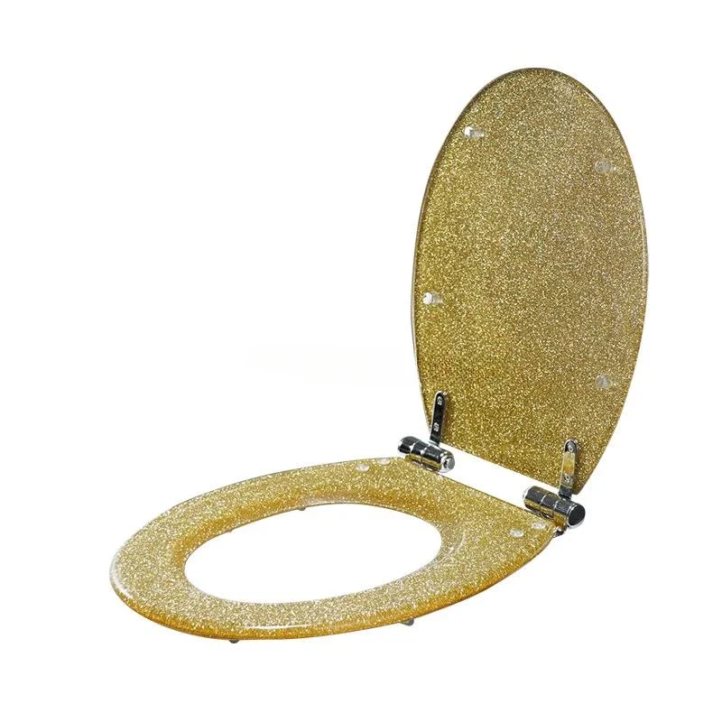 High-grade Beautiful Twinkling Golden Resin Toilet Seat Cover Slow Down Stainless Steel Hinge iversal Toilet Cover