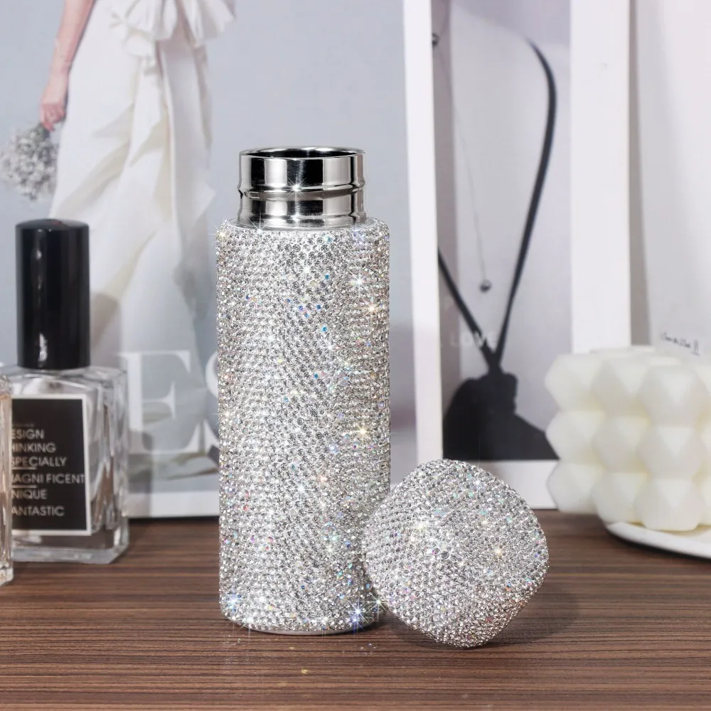 Glitter Thermos Bottle Vacuum Flask Mini Water Bottle Sparkling Rhinestone Stainless Steel Thermal Insulated Cup Tumbler 150ML