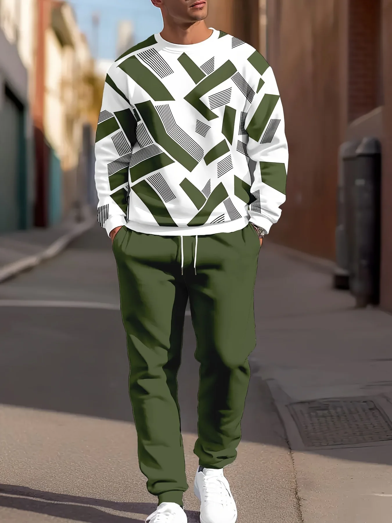 2026 Frühling Herbst Herren Rundhals 3D-Buchstaben-Print Zweiteiliger Hoodie-Trainingsanzug Weich Bequem Locker Streetwear Alltag Lässig Co-Ord M – Detail 11