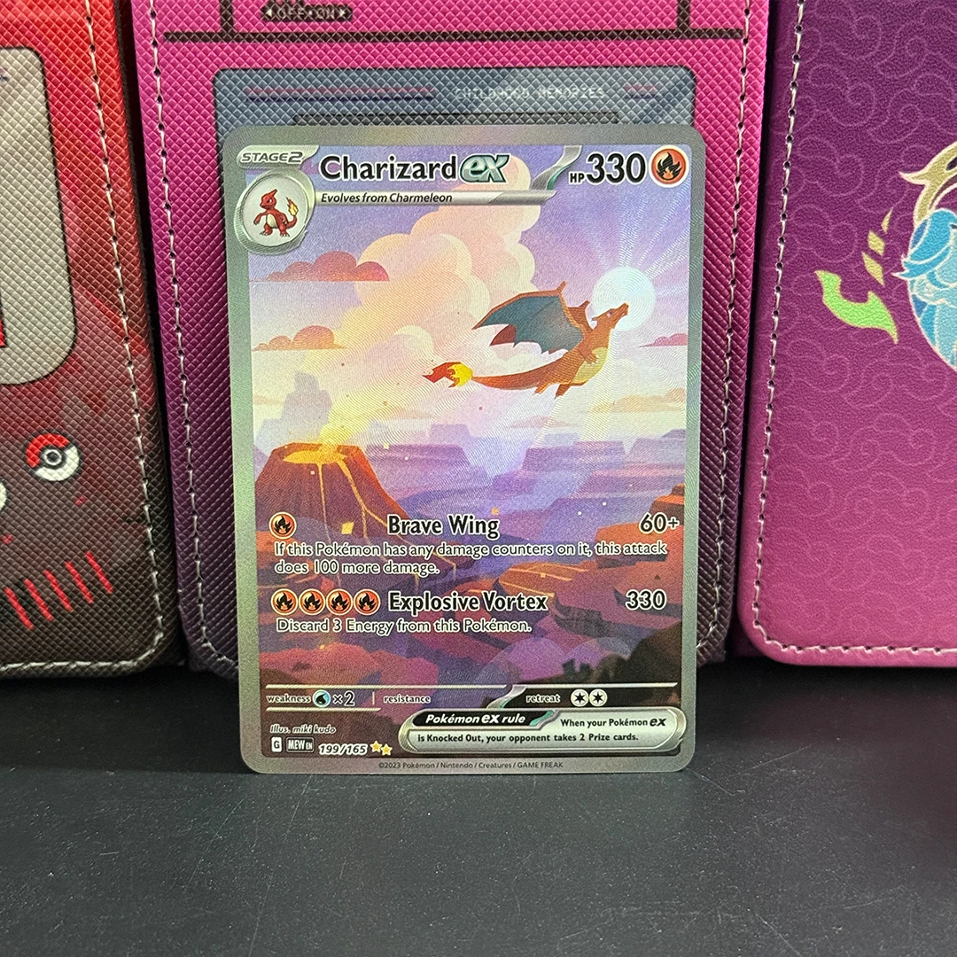 Carte Pokémon Mew EN-151 DIY 2023 # 199 Charizard Ex Illustration spéciale Carte de collection PTCG rare Carte proxy à texture unique