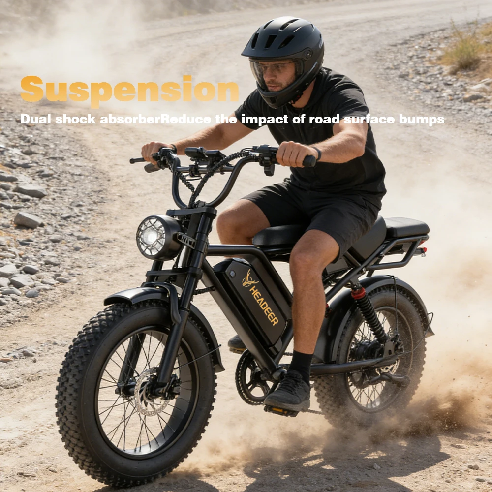 Bici elettrica, 48V 20Ah, freni a disco anteriori e posteriori, pneumatici larghi 20×4, bici fuoristrada, sospensione anteriore e posteriore, autonomi