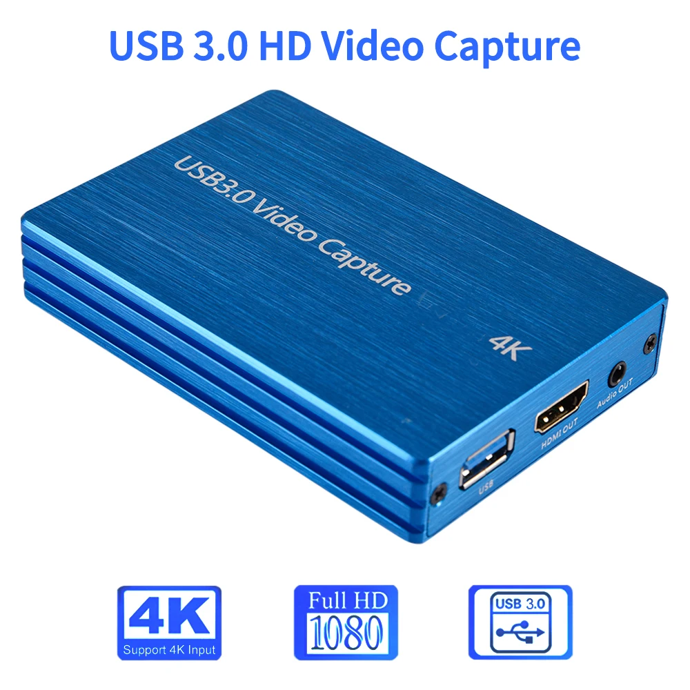 Universal 4K HDMI-compatible Recording Box USB3.0 Driver-free Game Live Broadcaster Microphone HD 1080P Loop Capture Card