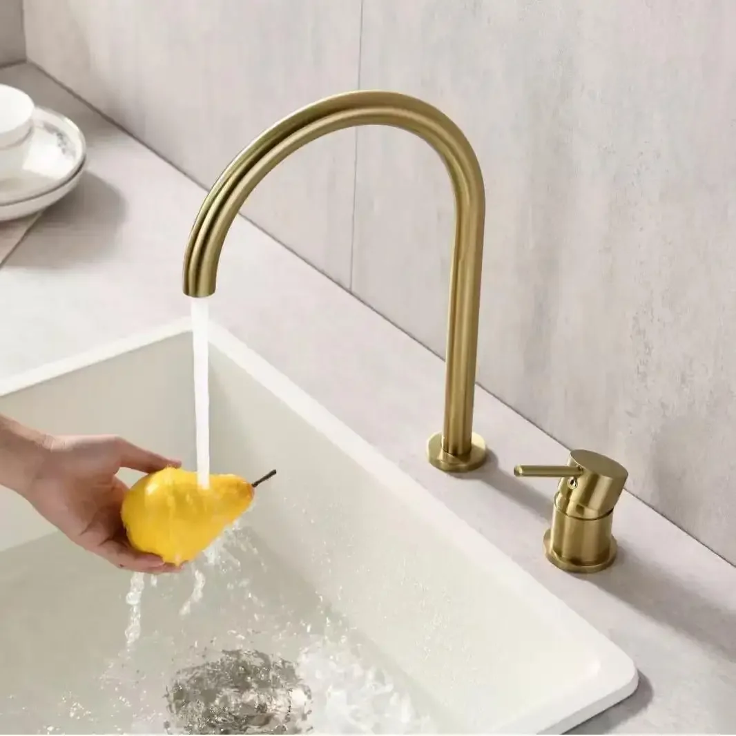 304 Stainless Steel Kitchen Sink Faucet Single Handle Two Holes Split Bathroom Basin Faucet 360 Rotating Hot Cold Mixer Tap