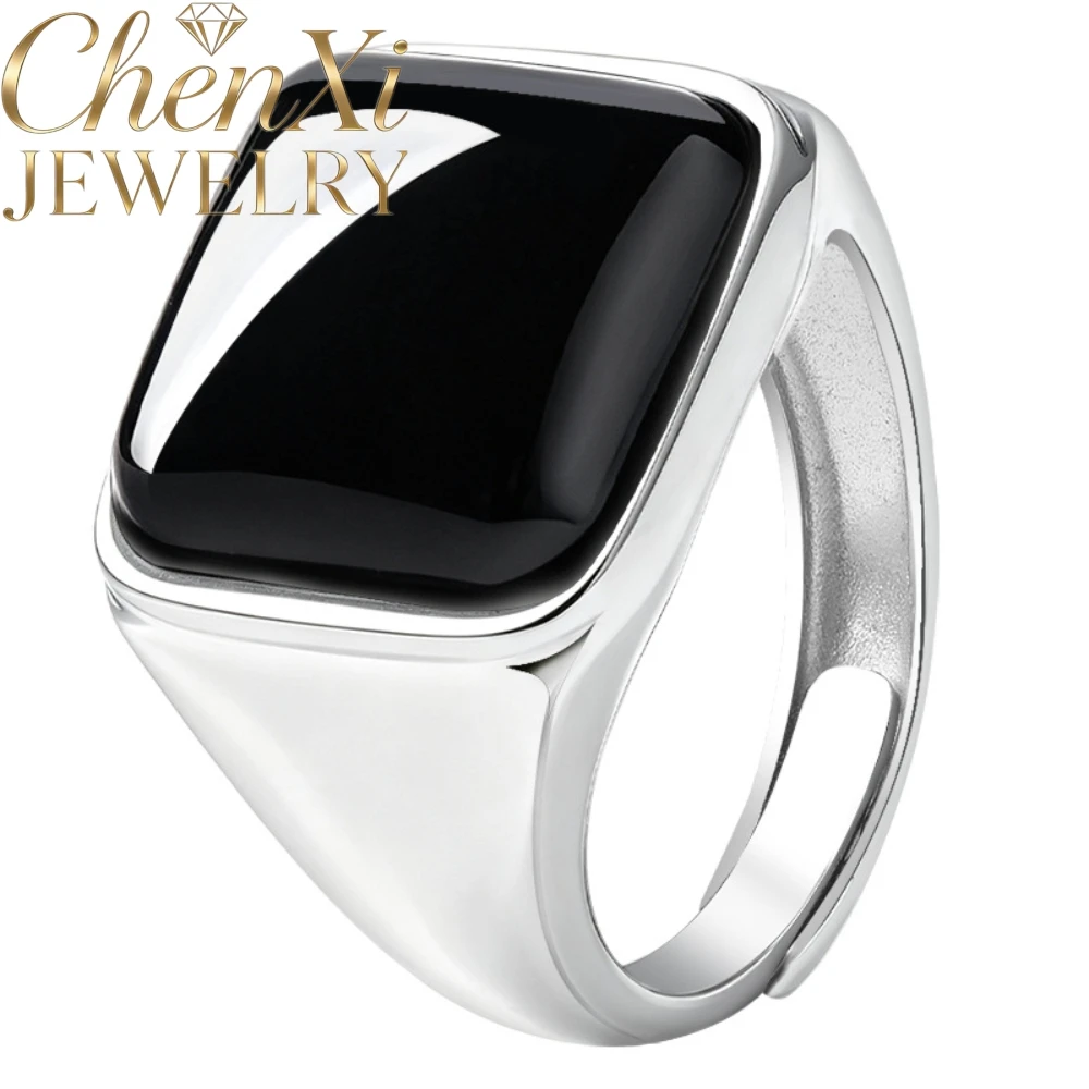 Natural genuine A-grade ice-grain black jadeite jade ring S925 silver setting high-end men's ring with adjustable design Gift