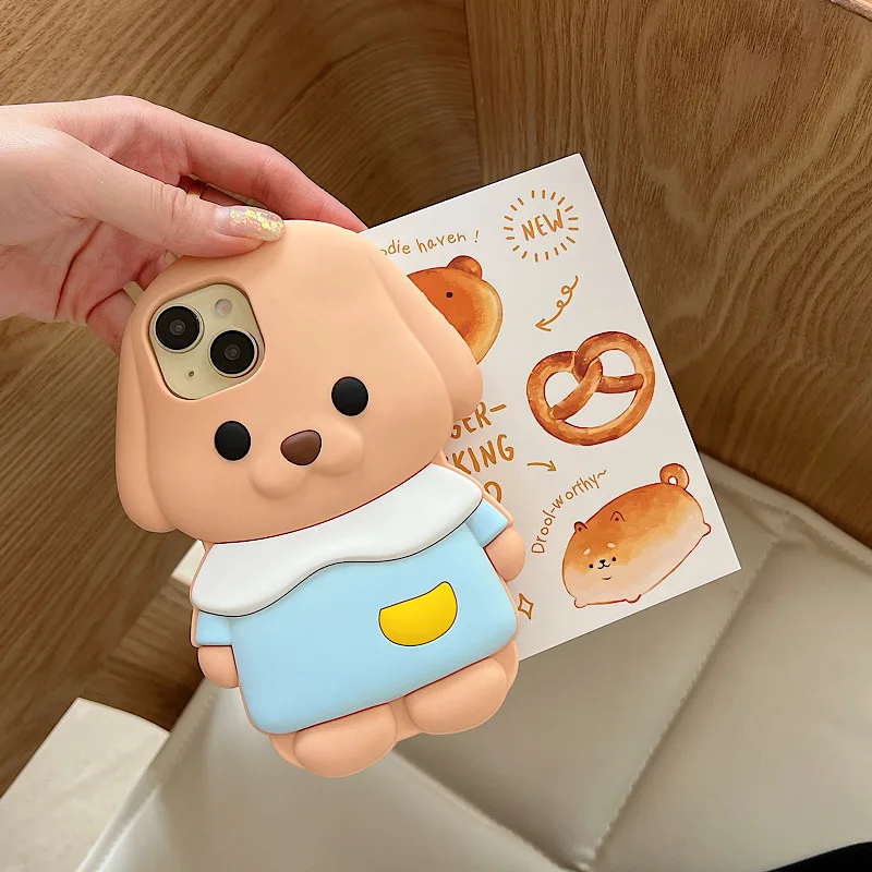 Cartoon 3d Silicone Khaki Teddy Bear Suitable For Iphone 12 13 14 15 Pro Max Phone Back Cover Protective Case Soft Shell