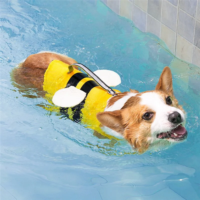 

A78U-Dog Life Jacket Pet Vest Dog Swimsuit Big Dog Collar Harness Pet Dog Swimming Summer Swimwear Clothes Cute Bee Pet