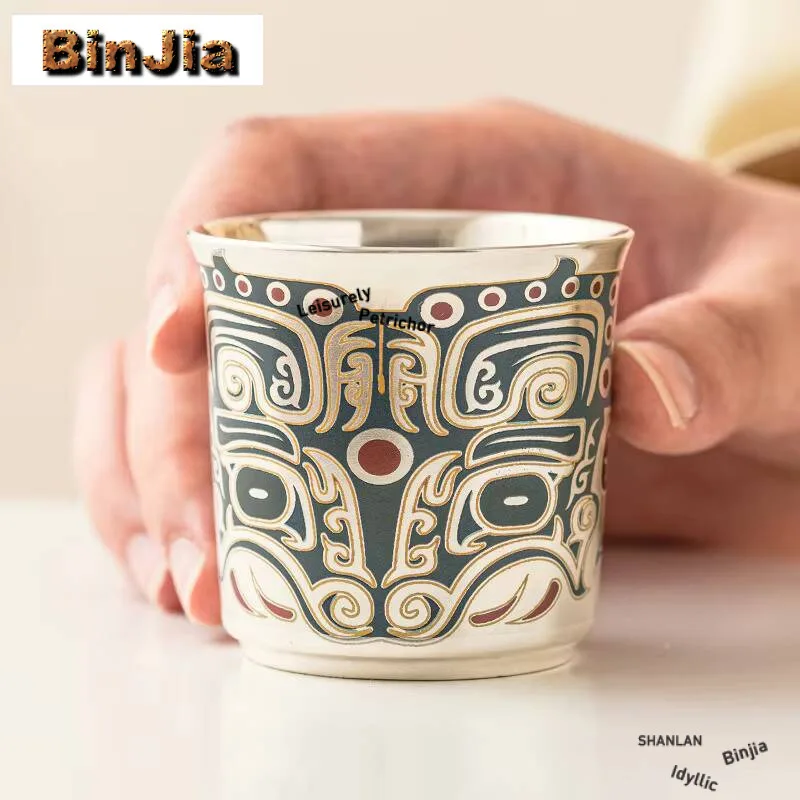 

60 мл Высококачественная позолоченная чашка Sier из 999 пробы с узором Taotie, одна чашка для дегустации чая, кружки для кунг-фу, чайная посуда, принадлежности для питья